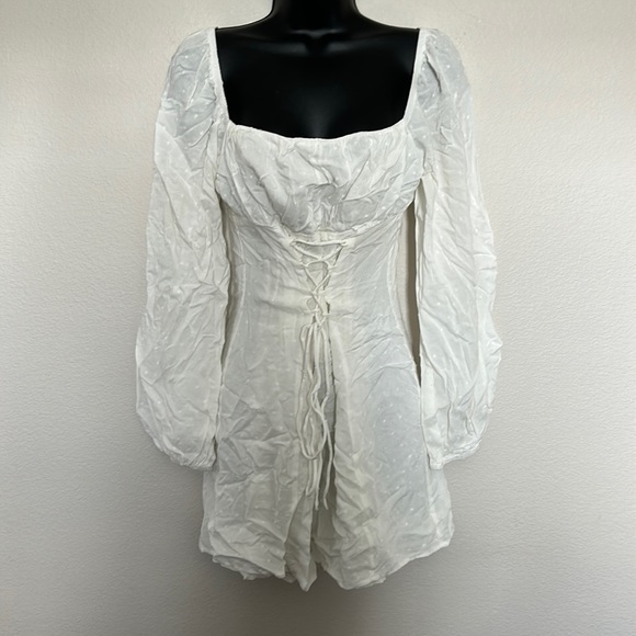 Princess Polly Fauce White Long Sleeve Lace Up Front Square Neck Swiss Dot Dress - Picture 5 of 13